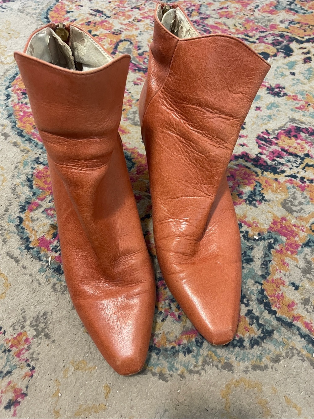 Zara Burnt Orange Pointed Leather Ankle Boots